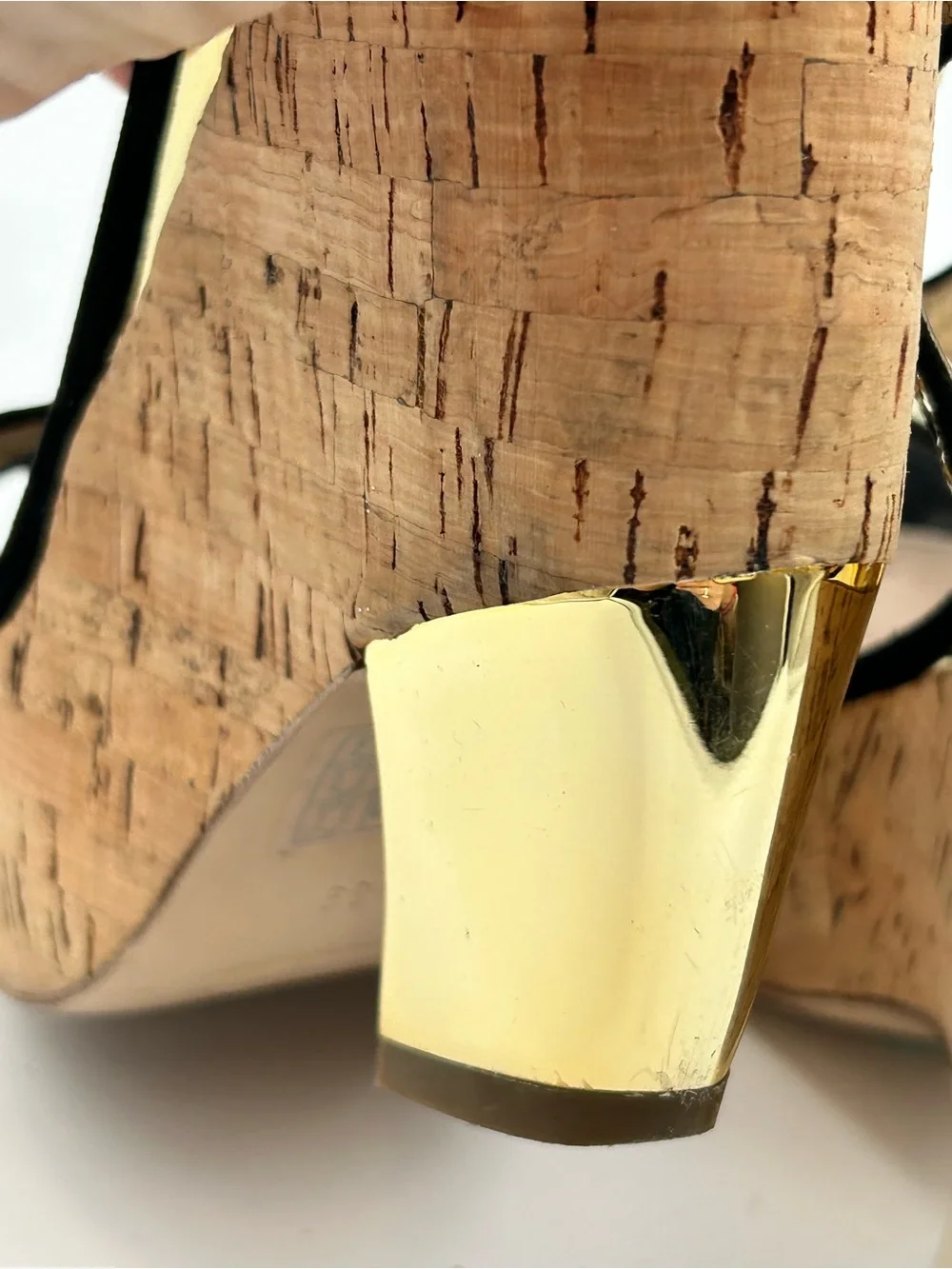 Miu Miu Gold Glitter Cork Platform Wedge Sandals size 39